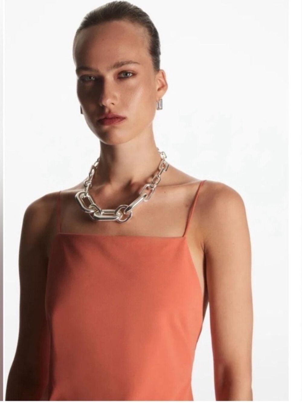 COS Open Back Midi Dress Orange Strappy Relaxed Fit Sleeveless Size Medium - Picture 7 of 16
